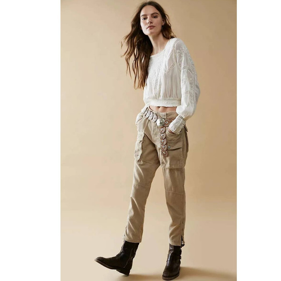New Free People WTF London Calling Slouchy Cord Pants $198 SIZE 30 Tapioca - Picture 1 of 8